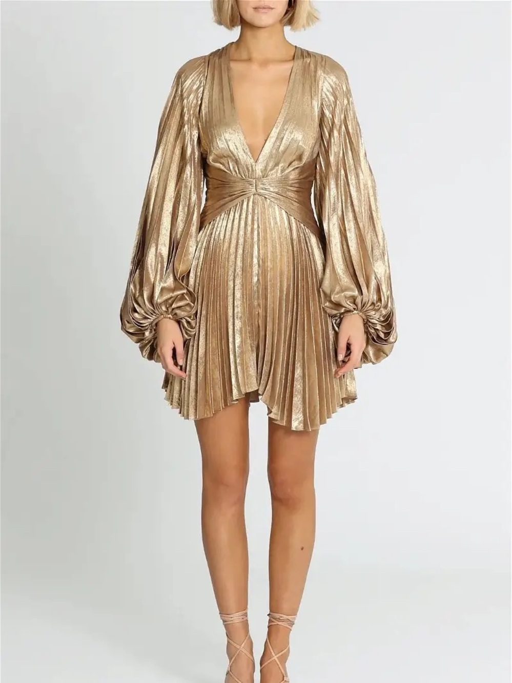 Acler Geneva Gold Pleated Dress